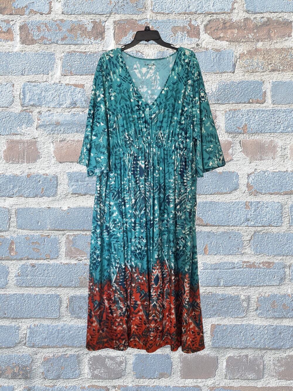 Half Moon 3X Teal and Multicolor Dress